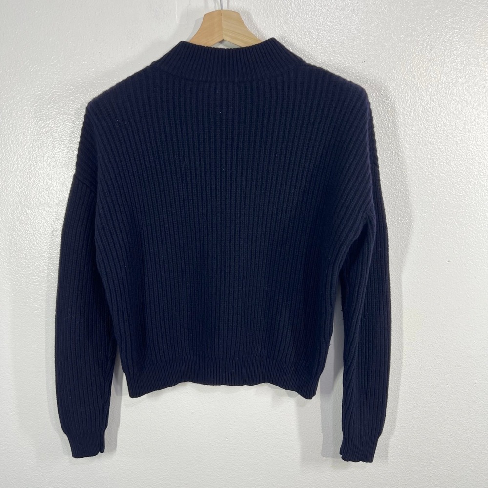 Sezane Jacob Jumper Small Navy Blue Merino Wool Button Henley Mock Neck Sweater - Picture 3 of 11